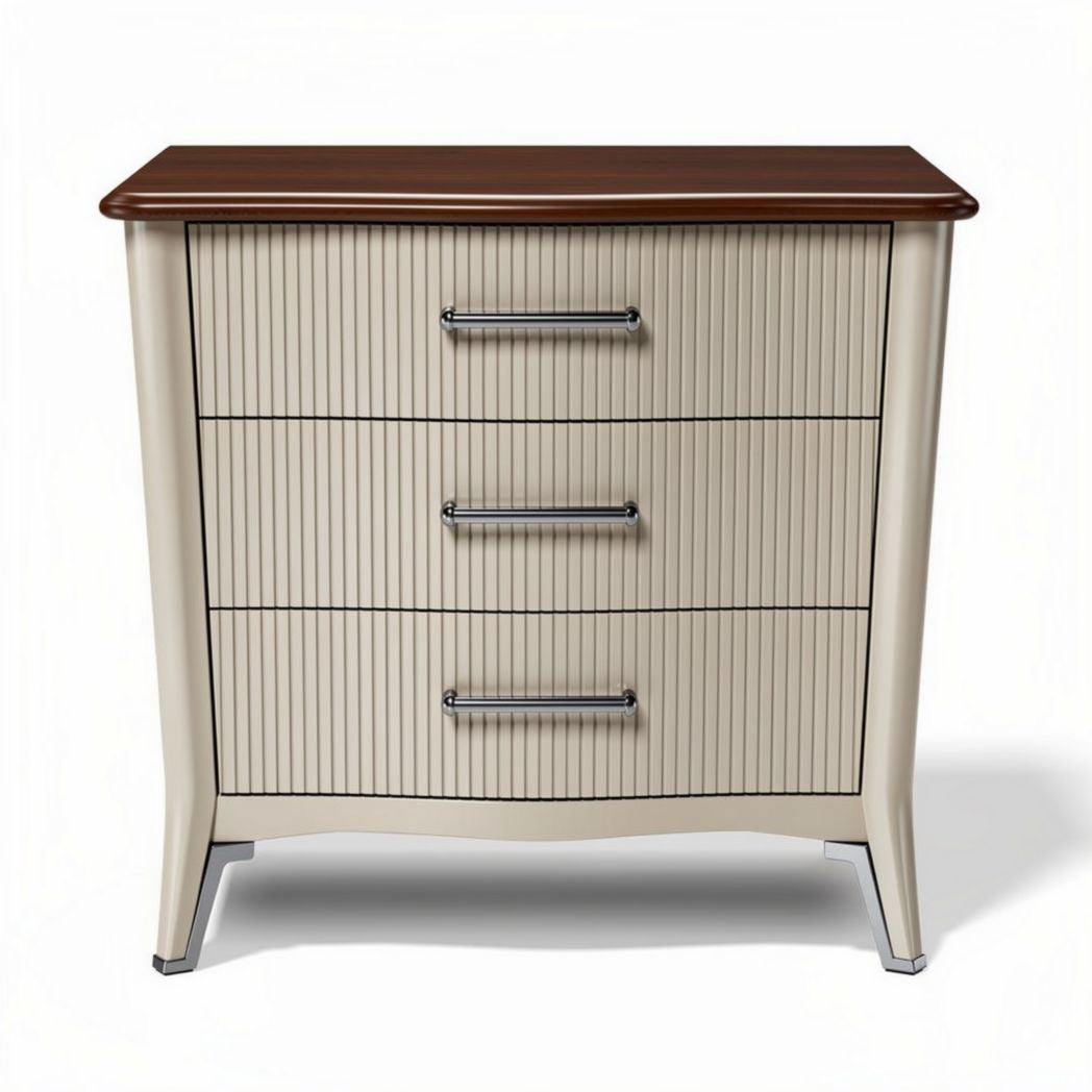 Table de nuit en bois avec trois tiroirs couleur beige et finition marron 50 x 40 x 60 cm