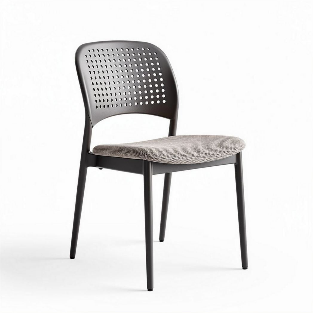 Chaise empilable en plastique noir avec assise en tissu gris dimensions 45 x 46 x 78cm