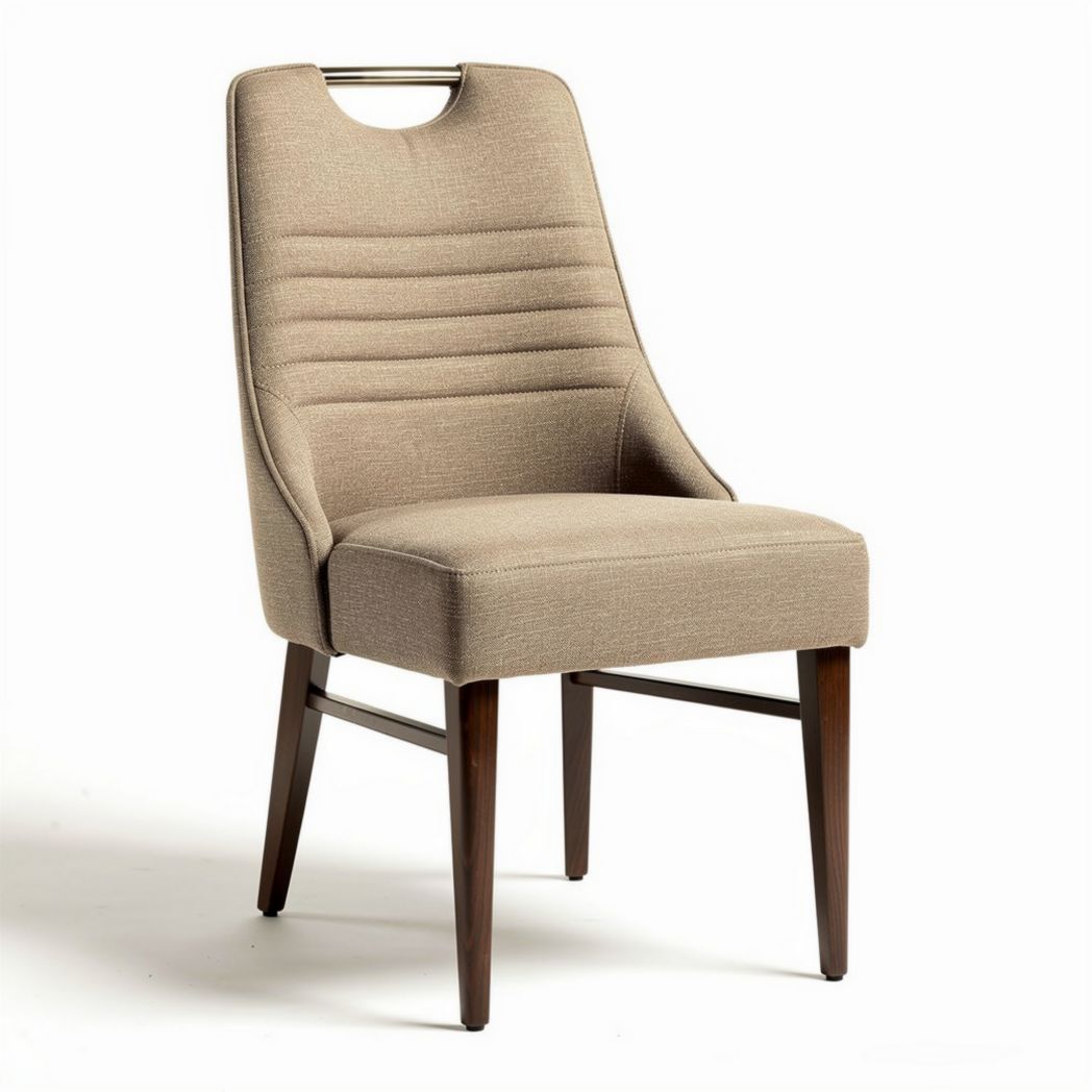 Chaise en tissu beige avec accoudoir en bois de 45 x 50 x 90cm