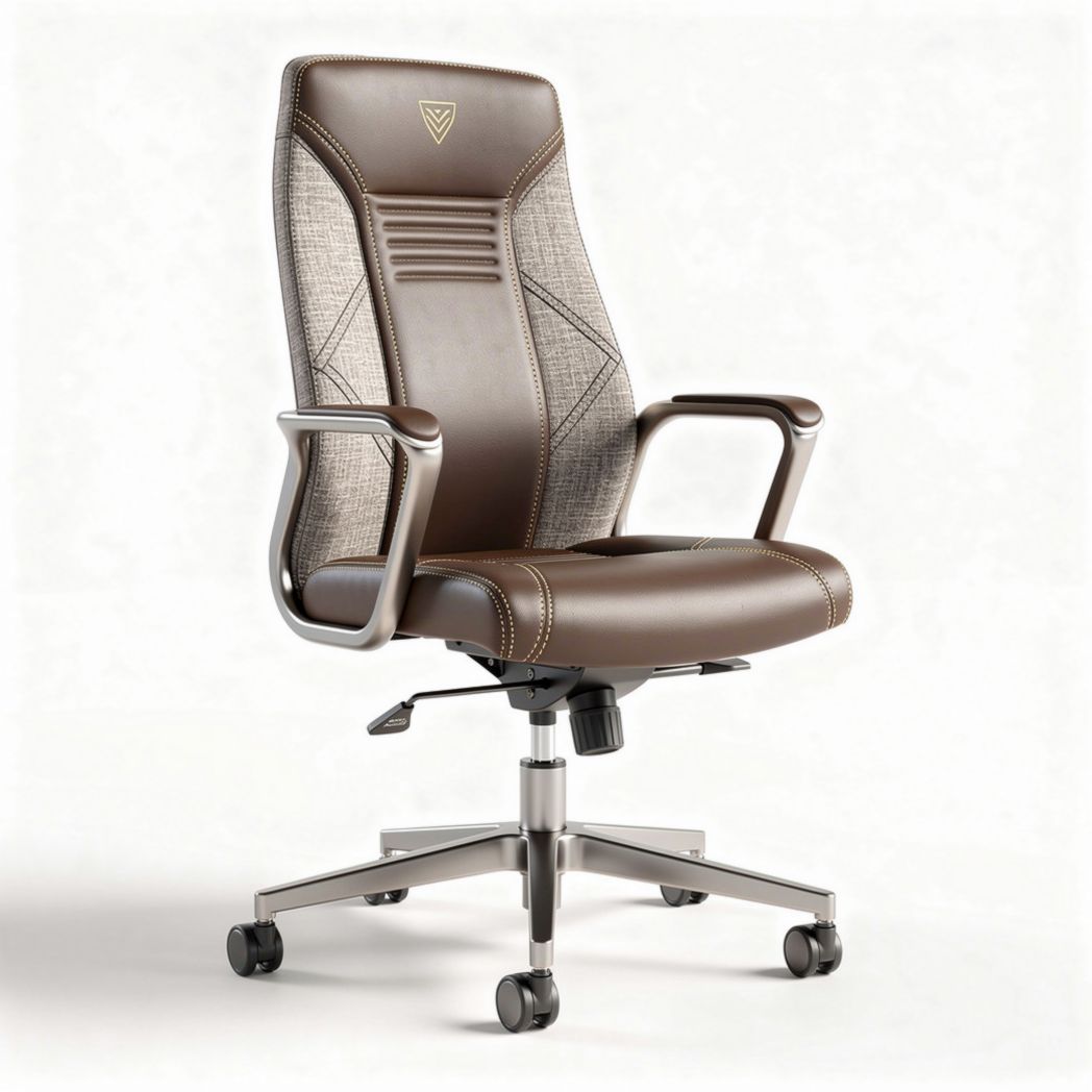 Chaise de bureau ergonomique en cuir marron avec accoudoirs et roulettes 45 x 60 x 110cm