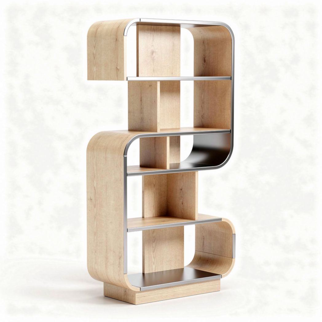 Étagère en bois clair et métal pour rangement de livres 120 x 30 x 180cm