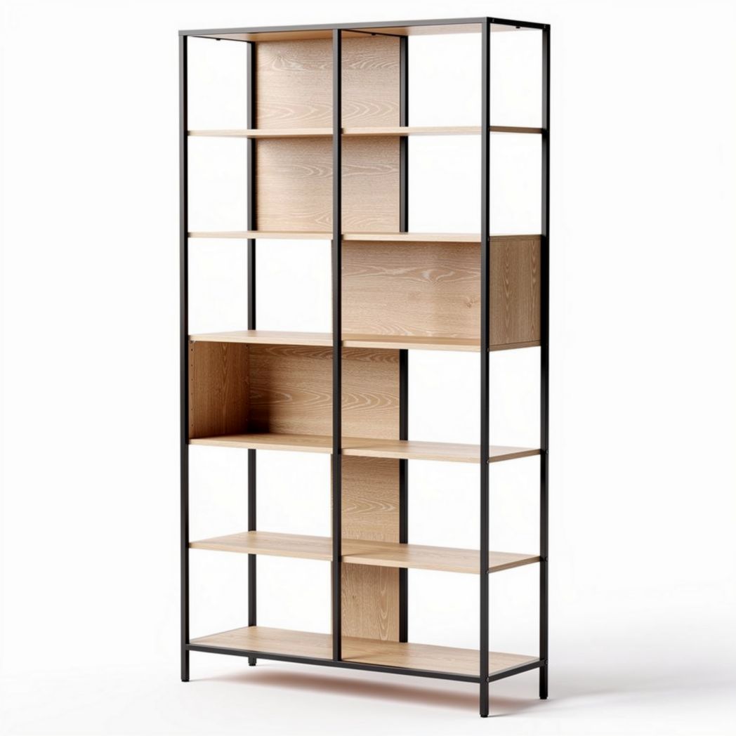 Étagère en bois de chêne et métal noir 80 x 30 x 180 cm pour rangement
