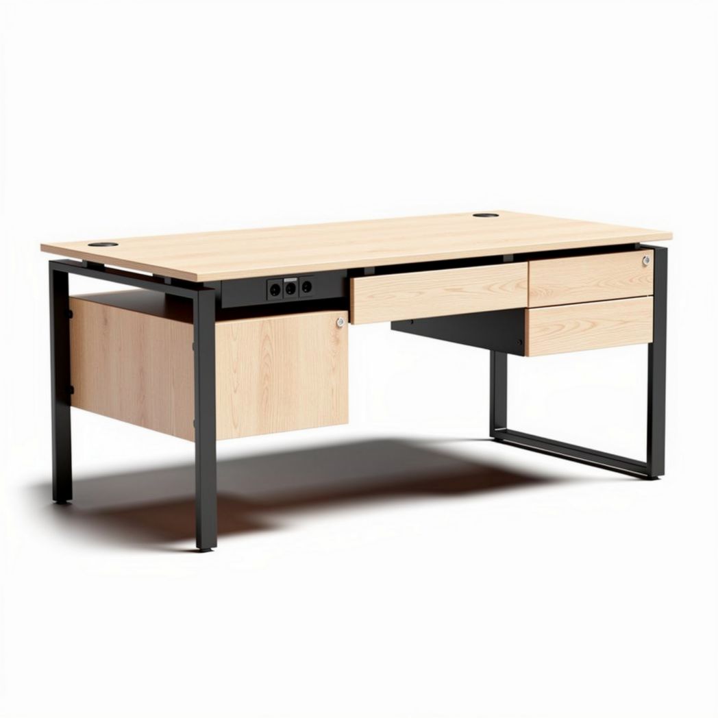 Bureau en bois de hêtre avec tiroirs et dimensions 150 x 75 x 75cm