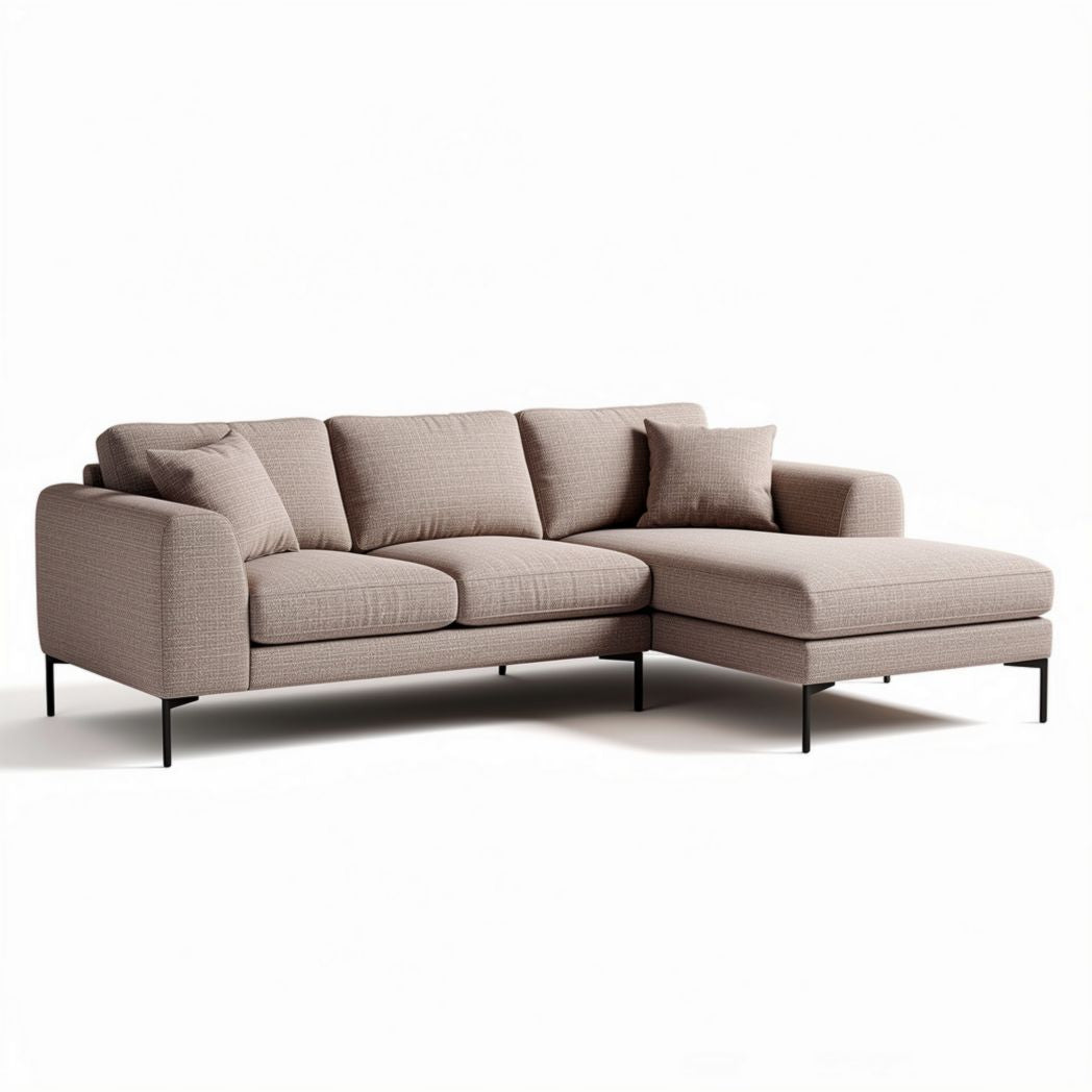 Canapé en tissu beige avec méridienne 230 x 90 x 85cm structures en métal