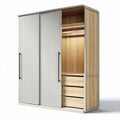 Armoire en bois naturel avec portes coulissantes et tiroirs 150 x 60 x 200cm