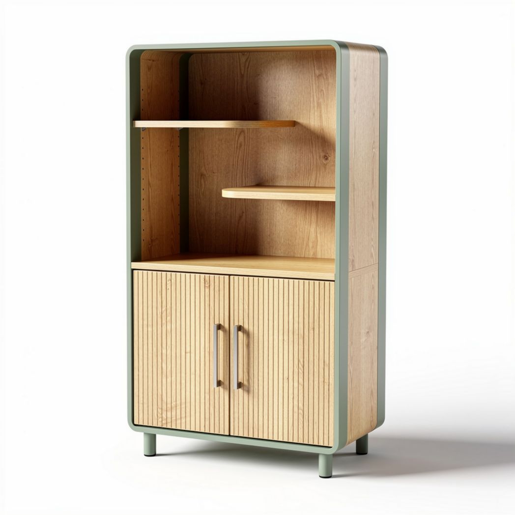 Buffet en bois avec étagères et portes blanches dimensions 80 x 40 x 130cm